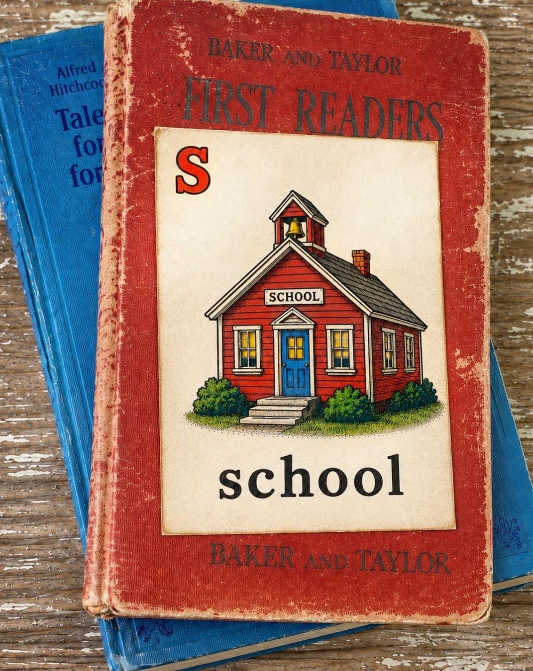 SCHOOL Flash Card Vintage Illustration Classroom Schoolhouse Decor