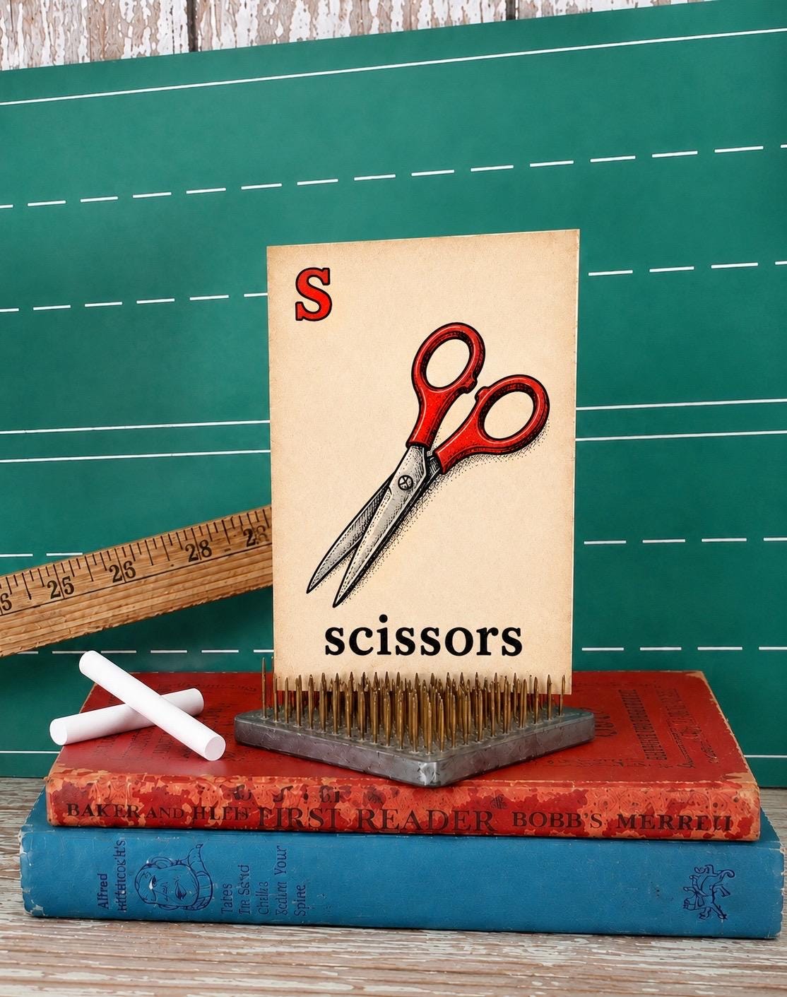 SCISSORS School Flash Card Vintage Illustration Classroom Schoolhouse Decor