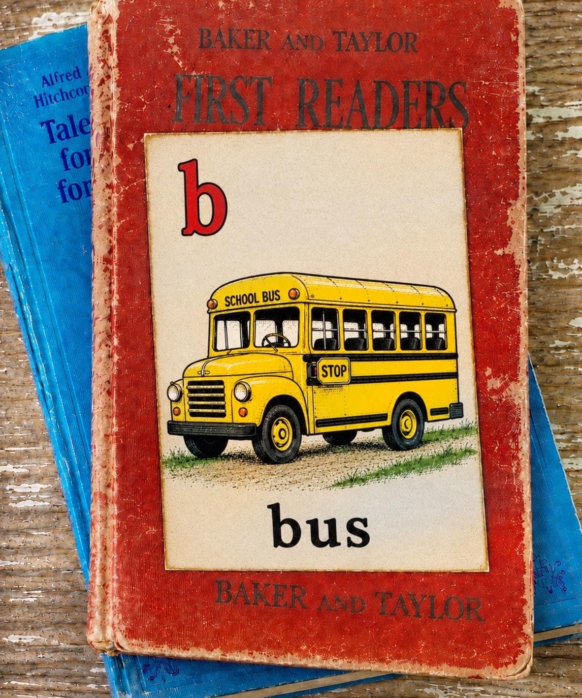 BUS School Flash Card Vintage Illustration Classroom Schoolhouse Decor