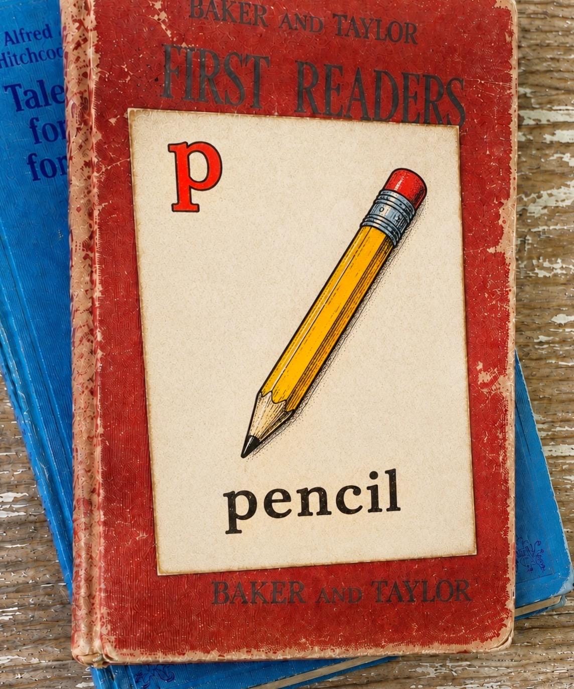 PENCIL School Flash Card Vintage Illustration Classroom Schoolhouse Decor