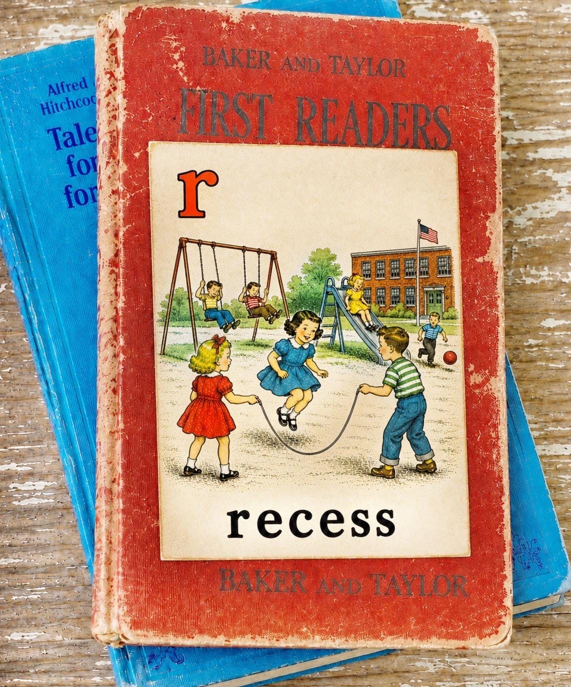 RECESS School Flash Card Vintage Illustration Classroom Schoolhouse Decor
