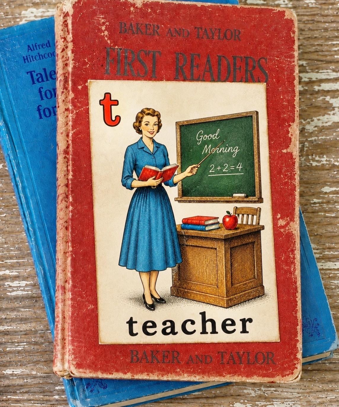 TEACHER School Flash Card Vintage Illustration Classroom Schoolhouse Decor