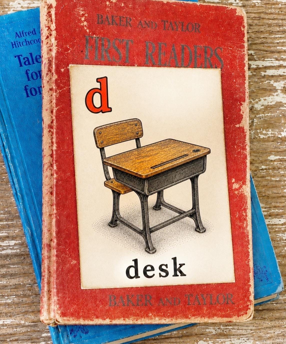 DESK School Flash Card Vintage Illustration Classroom Schoolhouse Decor