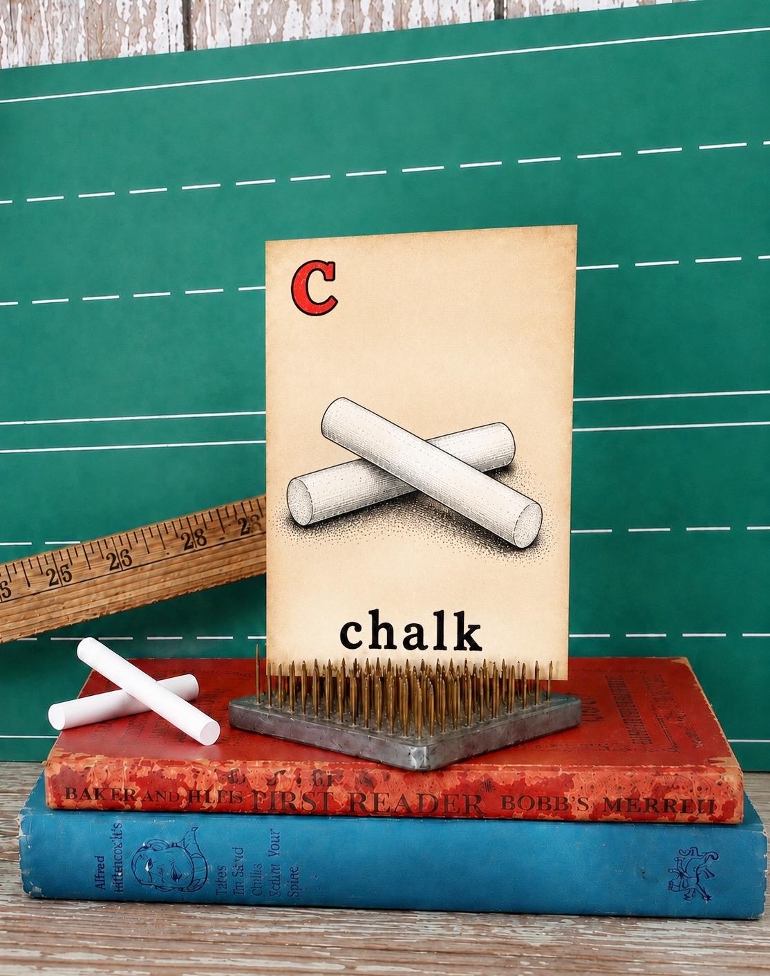 CHALK School Flash Card Vintage Illustration Classroom Schoolhouse Decor