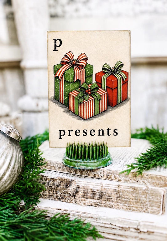 PRESENTS Flash Card Vintage Christmas Farmhouse Decor Party