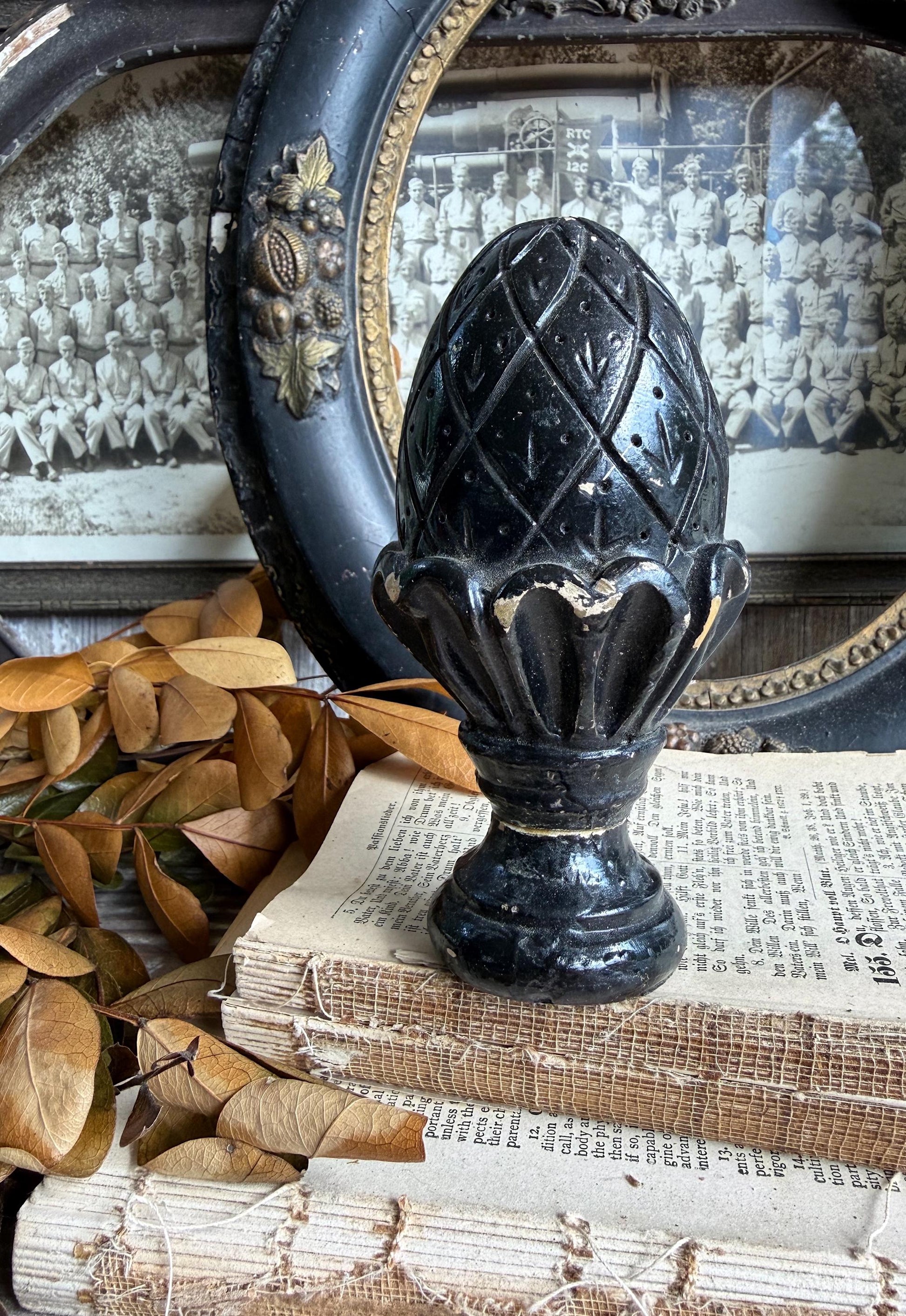 Vintage Chippy White Wood Finial Post Rod Cap