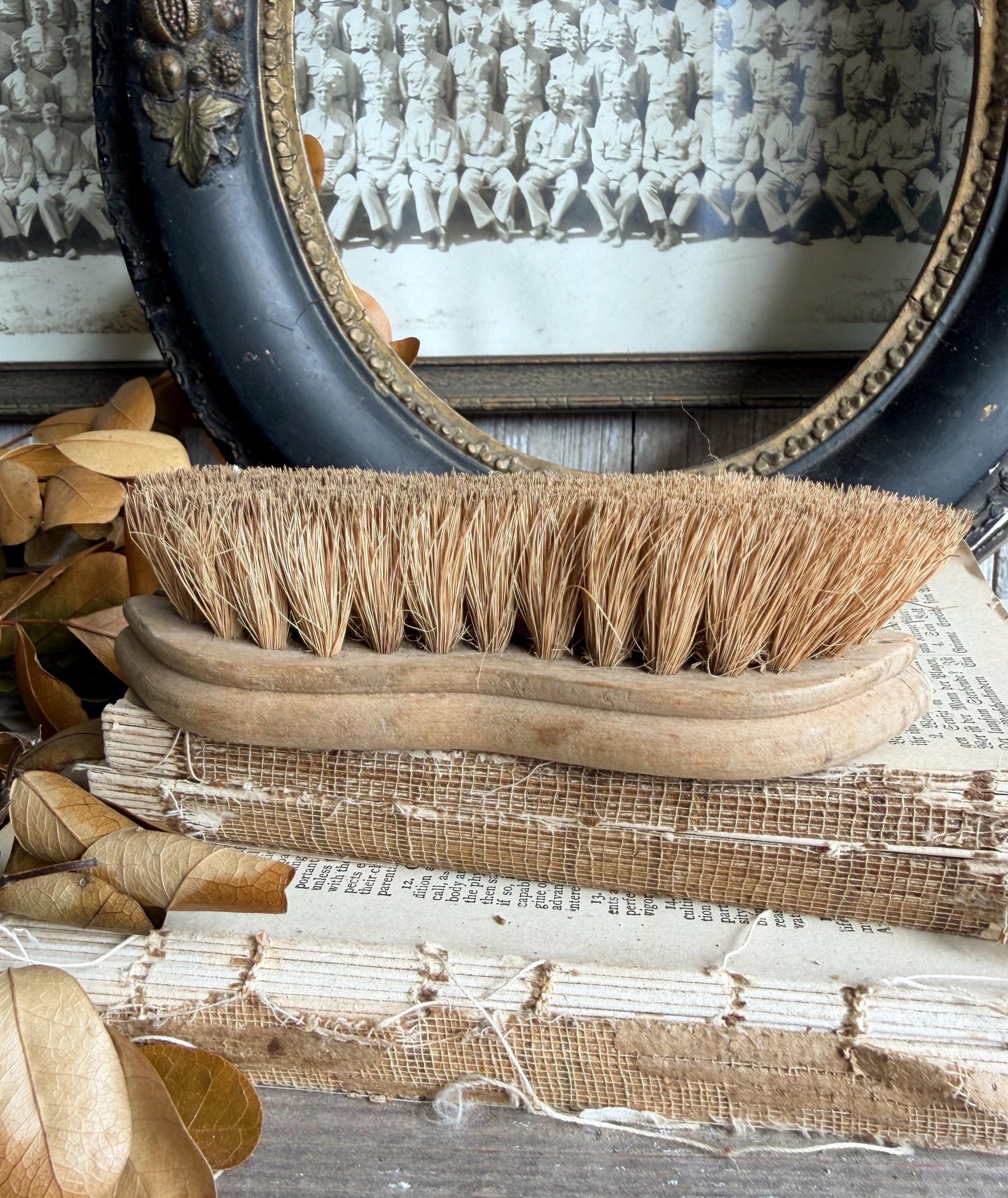 Vintage Industrial Salvage Farm Brush Brown Wood Handle Farmhouse Decor