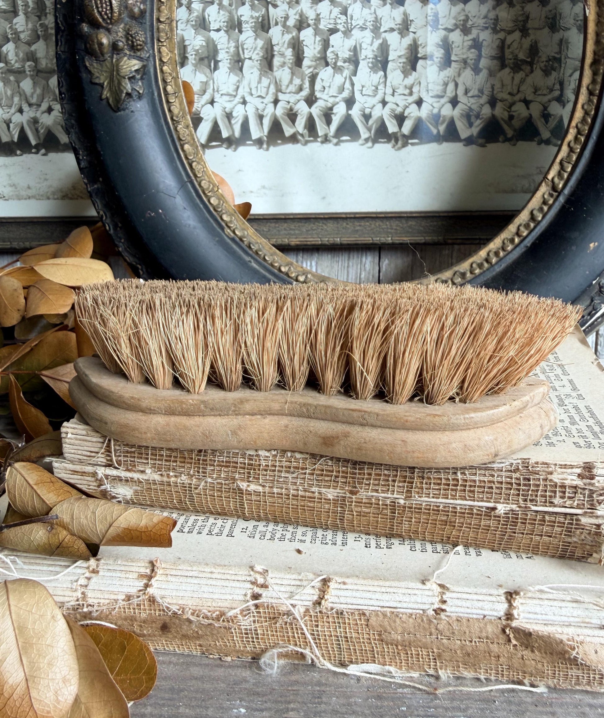 Vintage Industrial Salvage Farm Brush Brown Wood Handle Farmhouse Decor