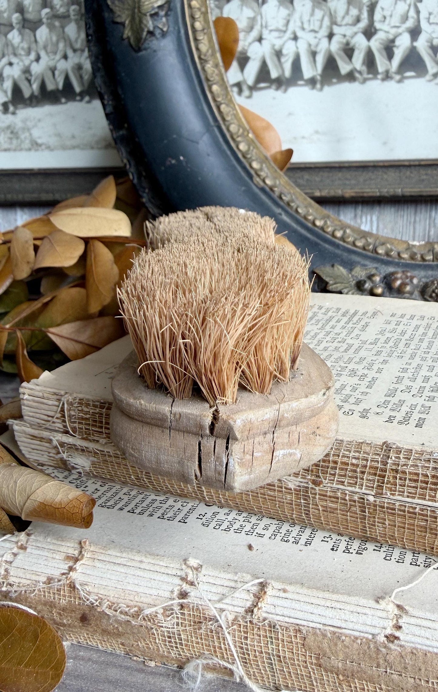 Vintage Industrial Salvage Farm Brush Brown Wood Handle Farmhouse Decor