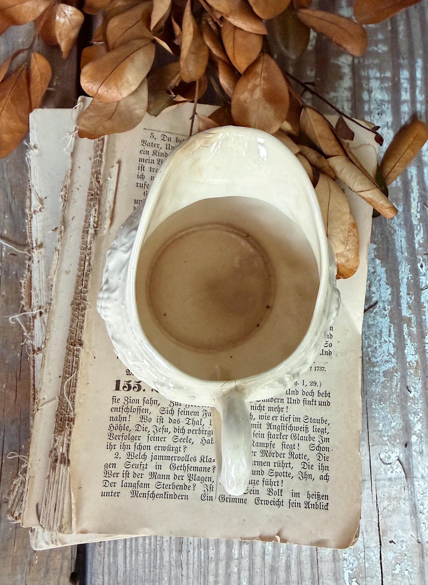 Antique Ironstone Pitcher, White Embossed Pitcher, Farmhouse Crazing