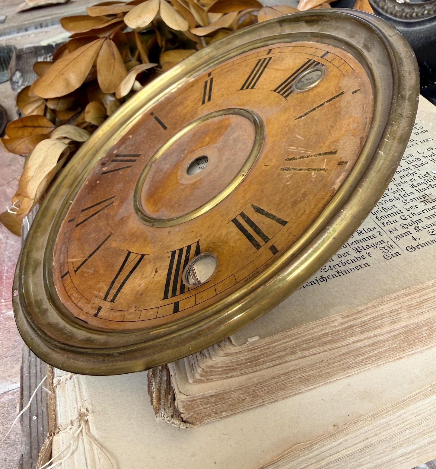 Antique Clock Brass Clock Dial Farmhouse Decor Industrial Salvage Parts