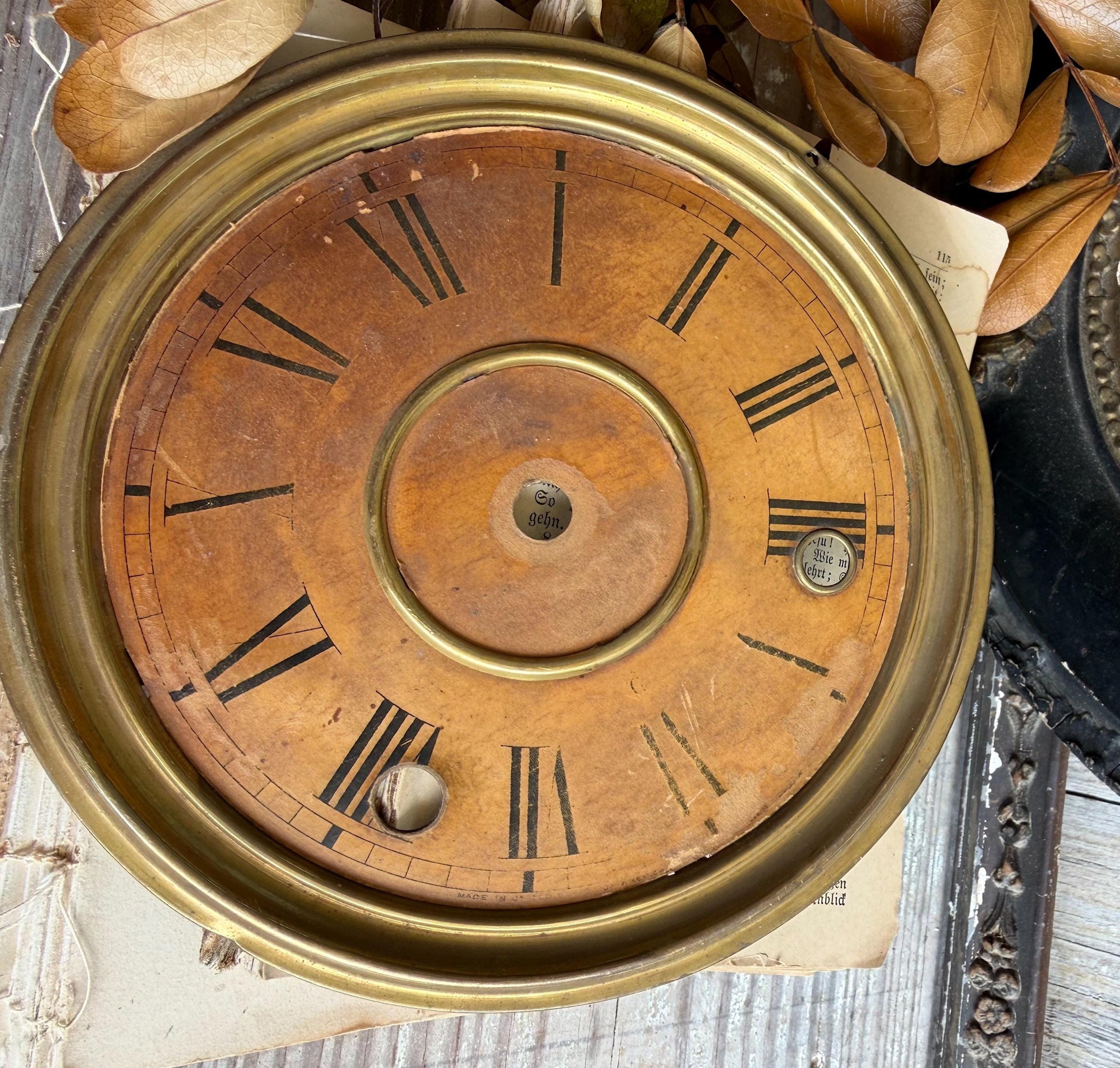 Antique Clock Brass Clock Dial Farmhouse Decor Industrial Salvage Parts