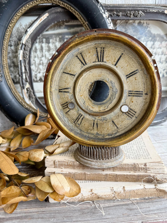 Antique Metal Clock Face Dial Farmhouse Decor Industrial Salvage Brass