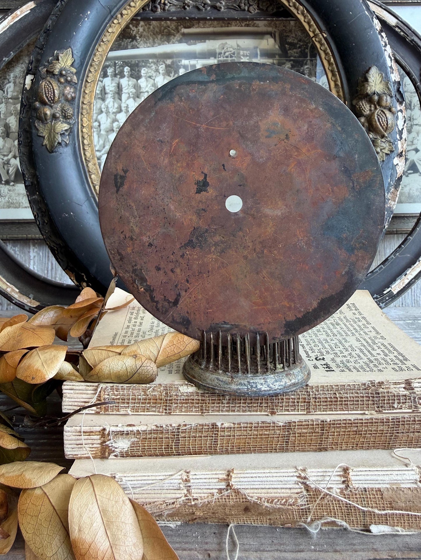Antique LIBERLYN Clock Dial Farmhouse Decor Industrial Salvage Metal Paper