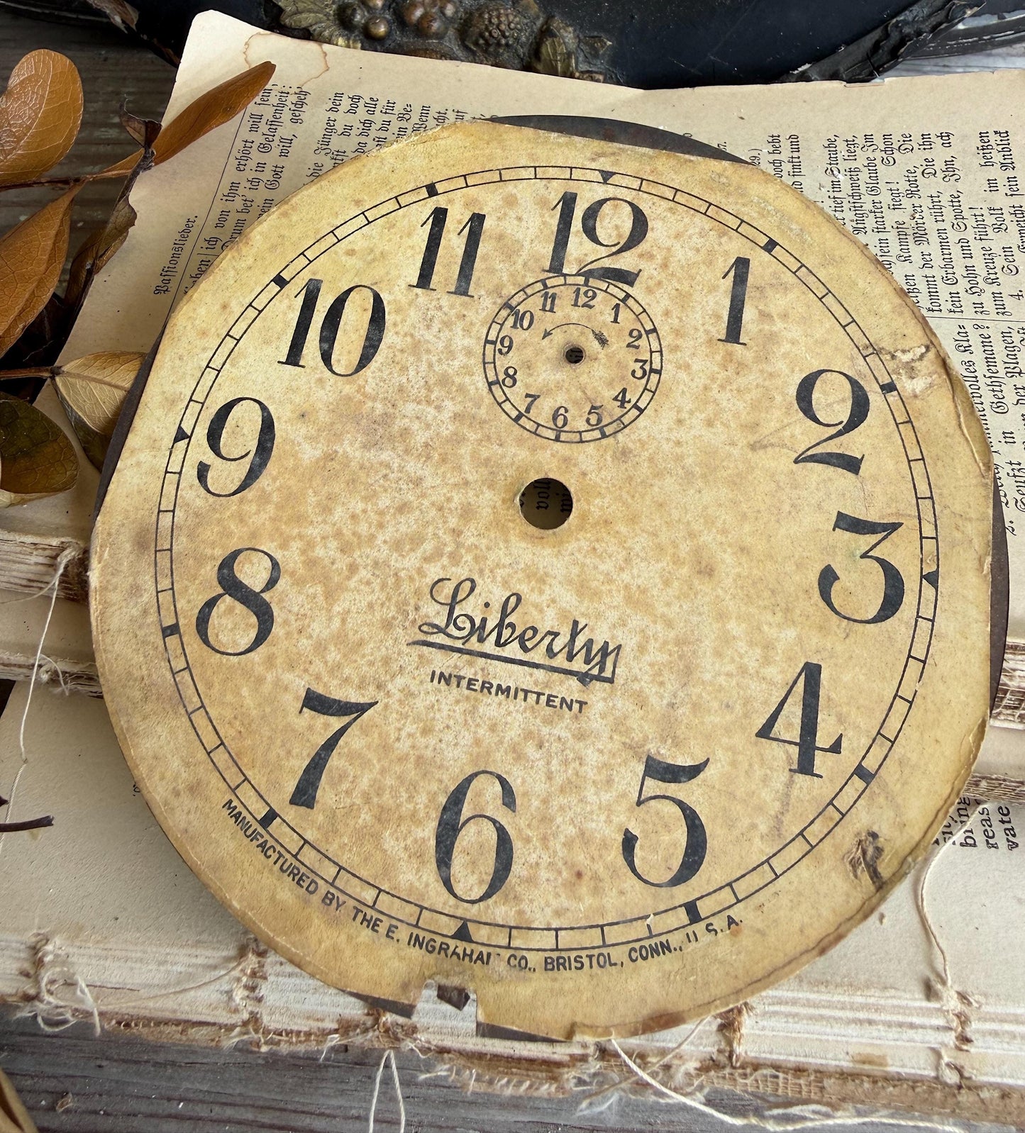 Antique LIBERLYN Clock Dial Farmhouse Decor Industrial Salvage Metal Paper