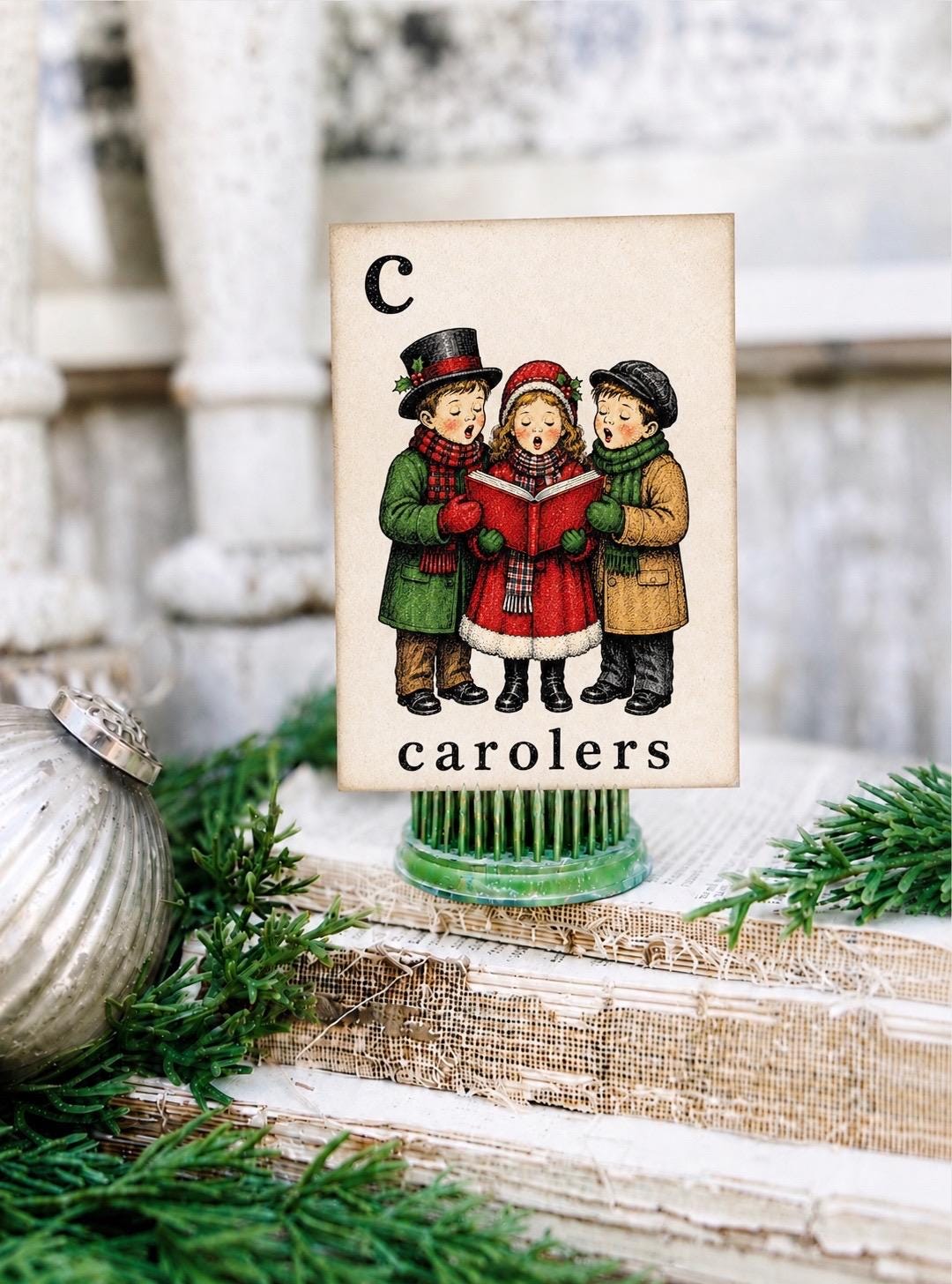 CAROLERS Flash Card Vintage Christmas Farmhouse Decor Party
