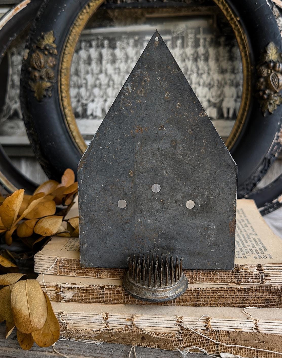 Antique Clock Face Steeple Farmhouse Decor Industrial Salvage Vintage Metal Clock Dial Painted Chippy
