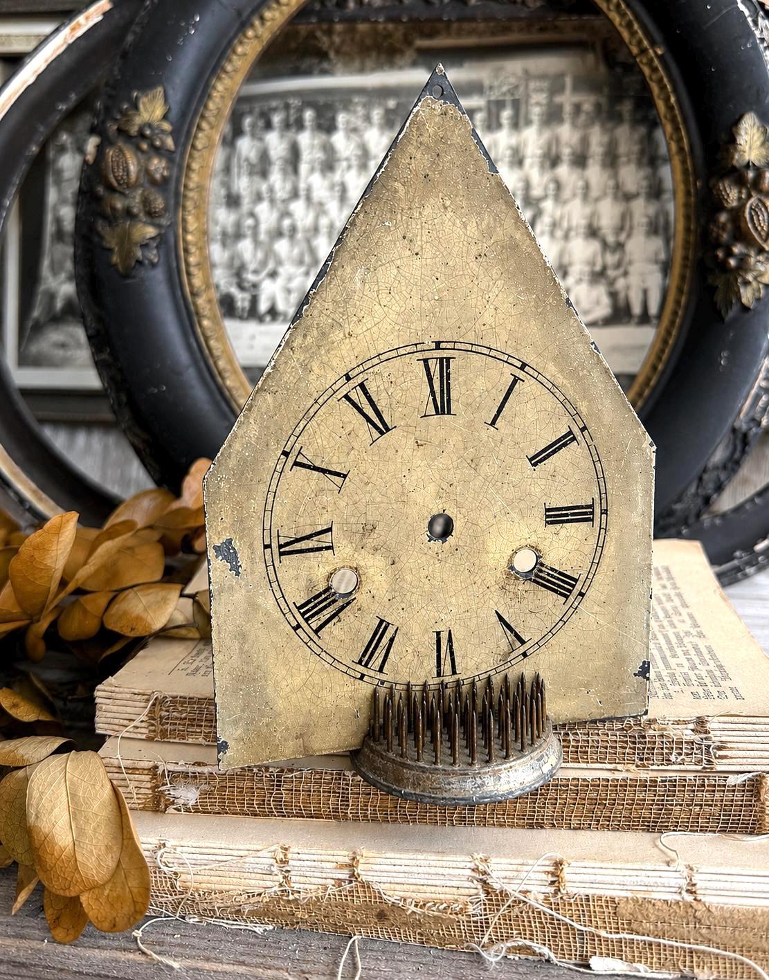 Antique Clock Face Steeple Farmhouse Decor Industrial Salvage Vintage Metal Clock Dial Painted Chippy