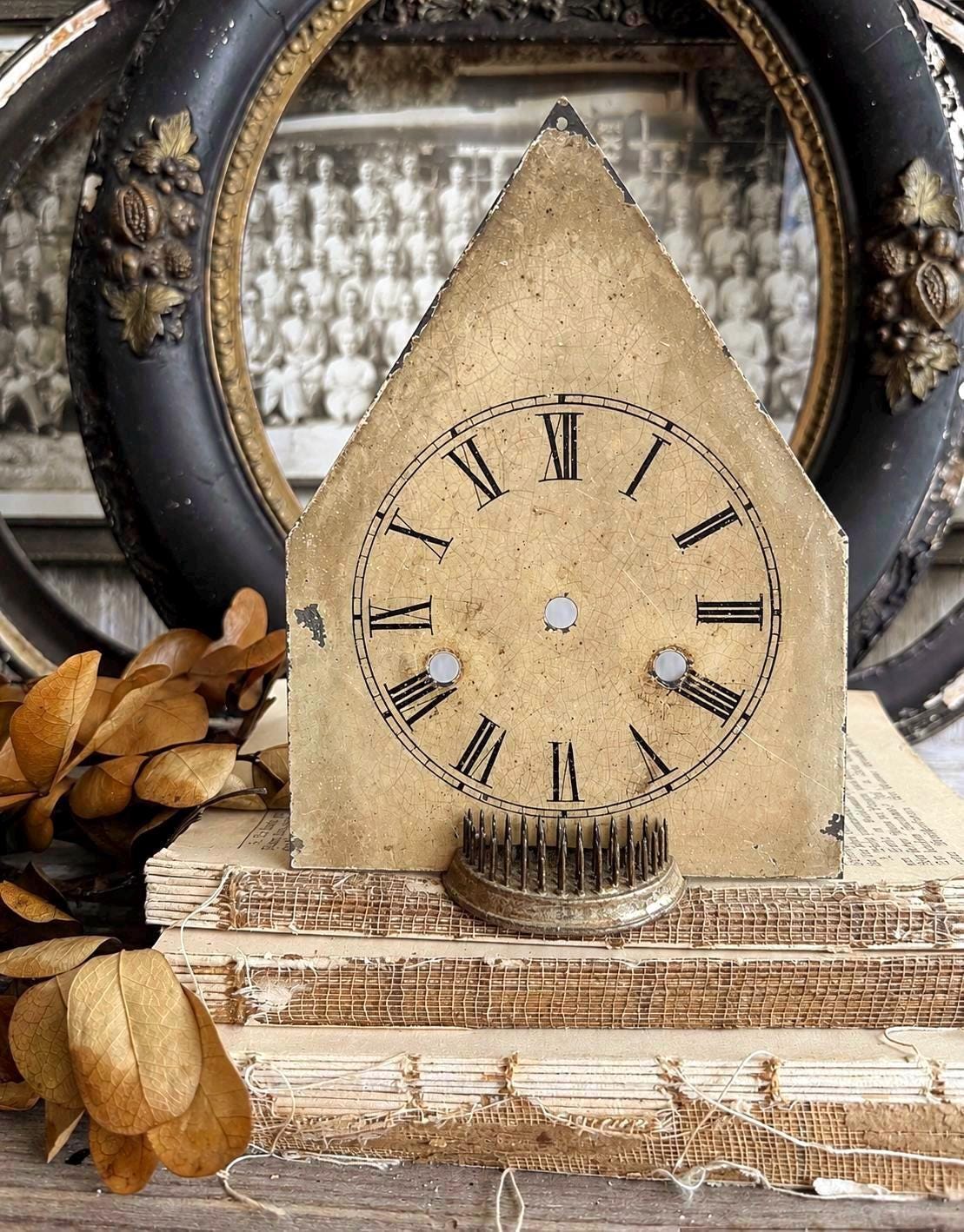 Antique Clock Face Steeple Farmhouse Decor Industrial Salvage Vintage Metal Clock Dial Painted Chippy
