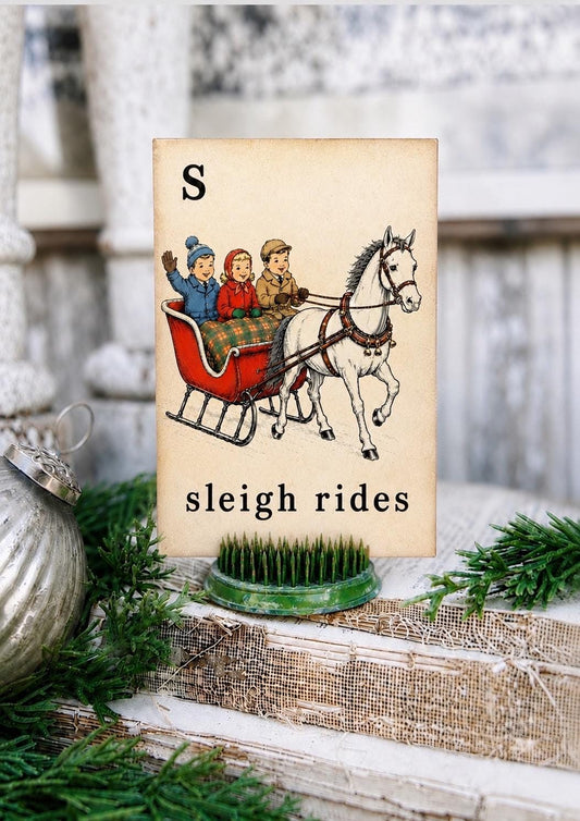 SLEIGH RIDES Flash Card Vintage Christmas Farmhouse Decor Party