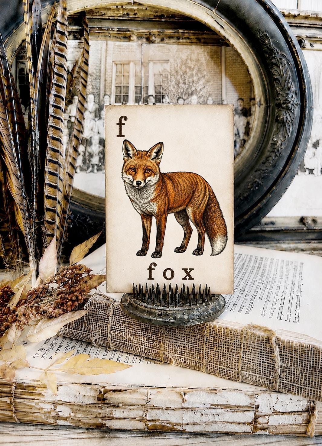 FOX Flash Card Vintage Farmhouse Fall Autumn Thanksgiving Decor Party