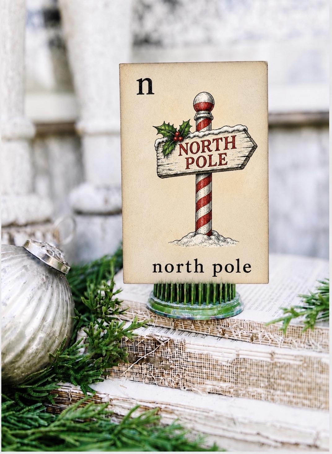 NORTH POLE Flash Card Vintage Christmas Farmhouse Decor Party