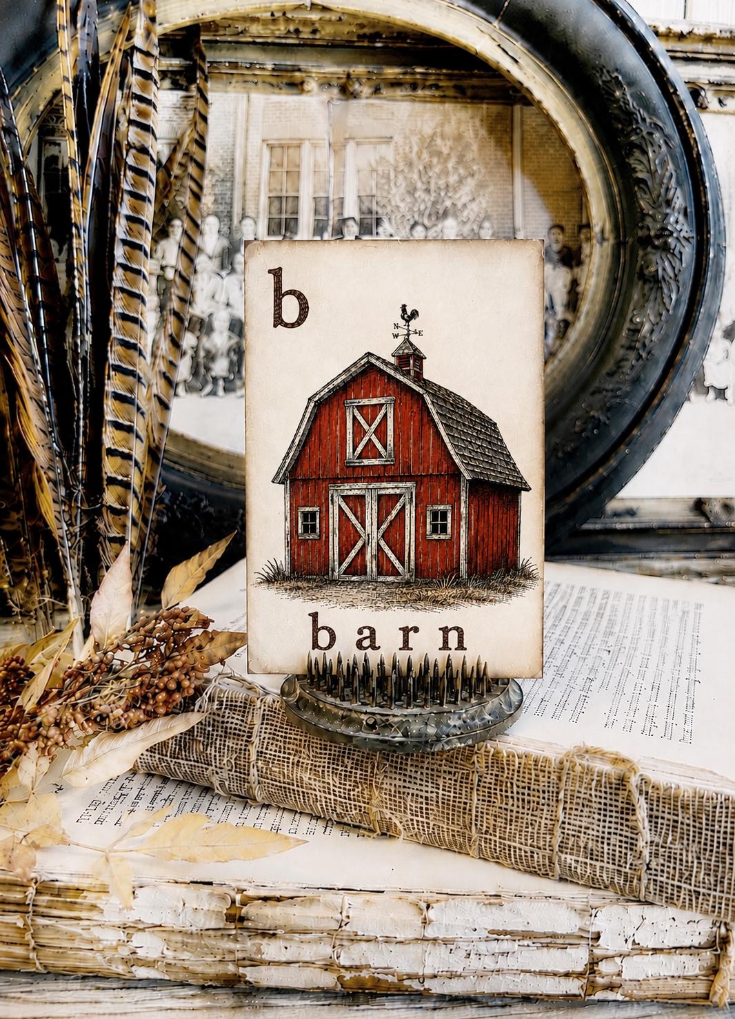 BARN Flash Card Vintage Farmhouse Fall Autumn Farm Country Decor Party