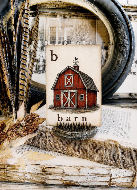 BARN Flash Card Vintage Farmhouse Fall Autumn Farm Country Decor Party