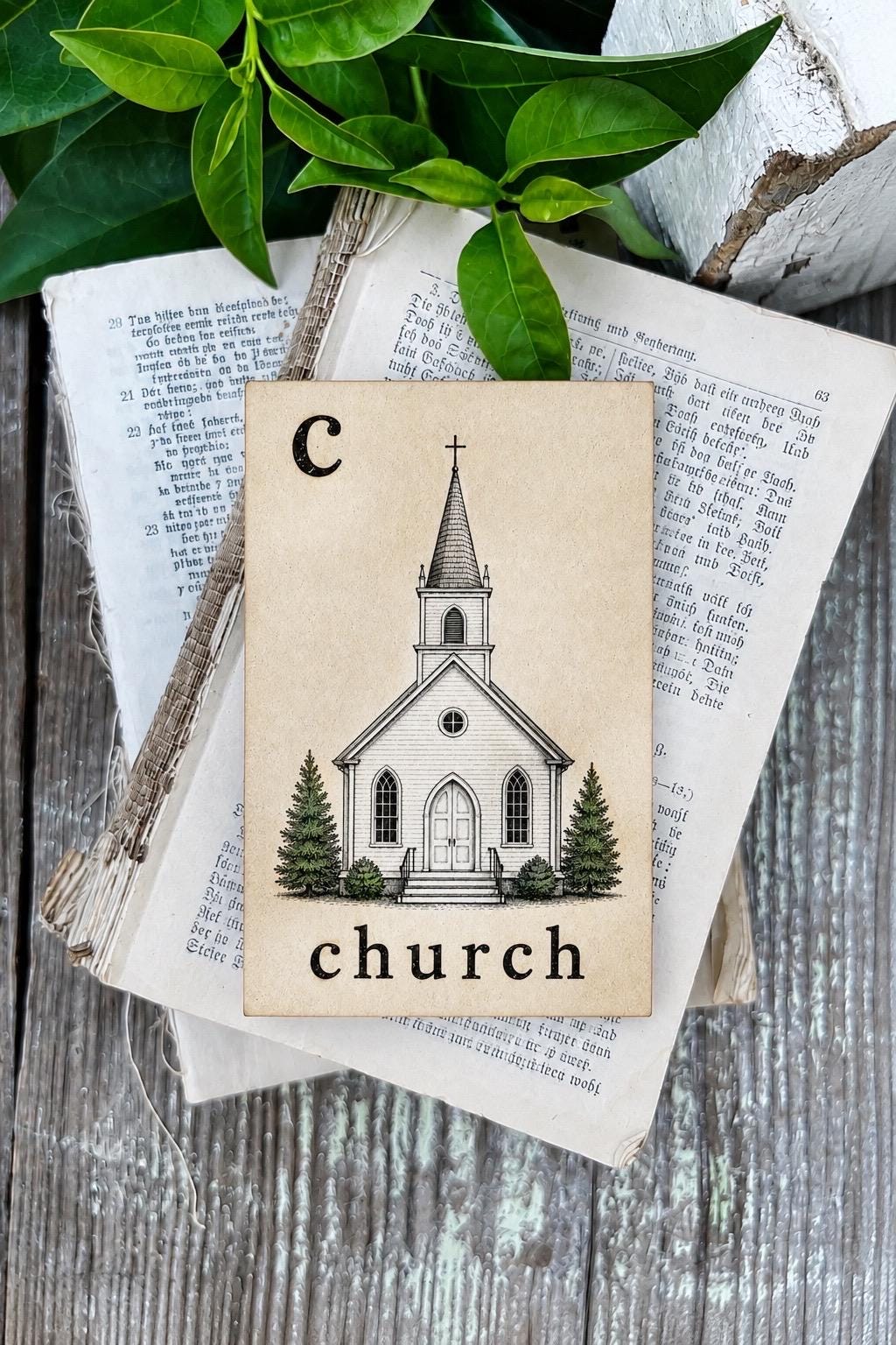 CHURCH Flash Card Vintage Bible Christian Farmhouse Decor Party
