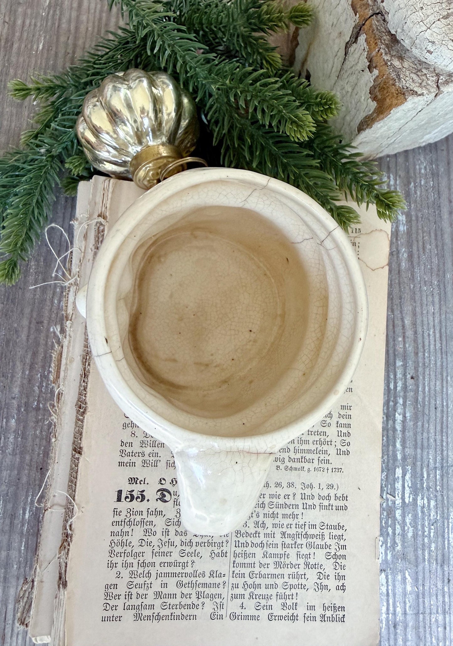 Vintage Ironstone Santa Claus Cup Mug FULL SIZE Creamy White Santa Farmhouse Christmas Decor RARE Japan Crazing Grungy Crazed