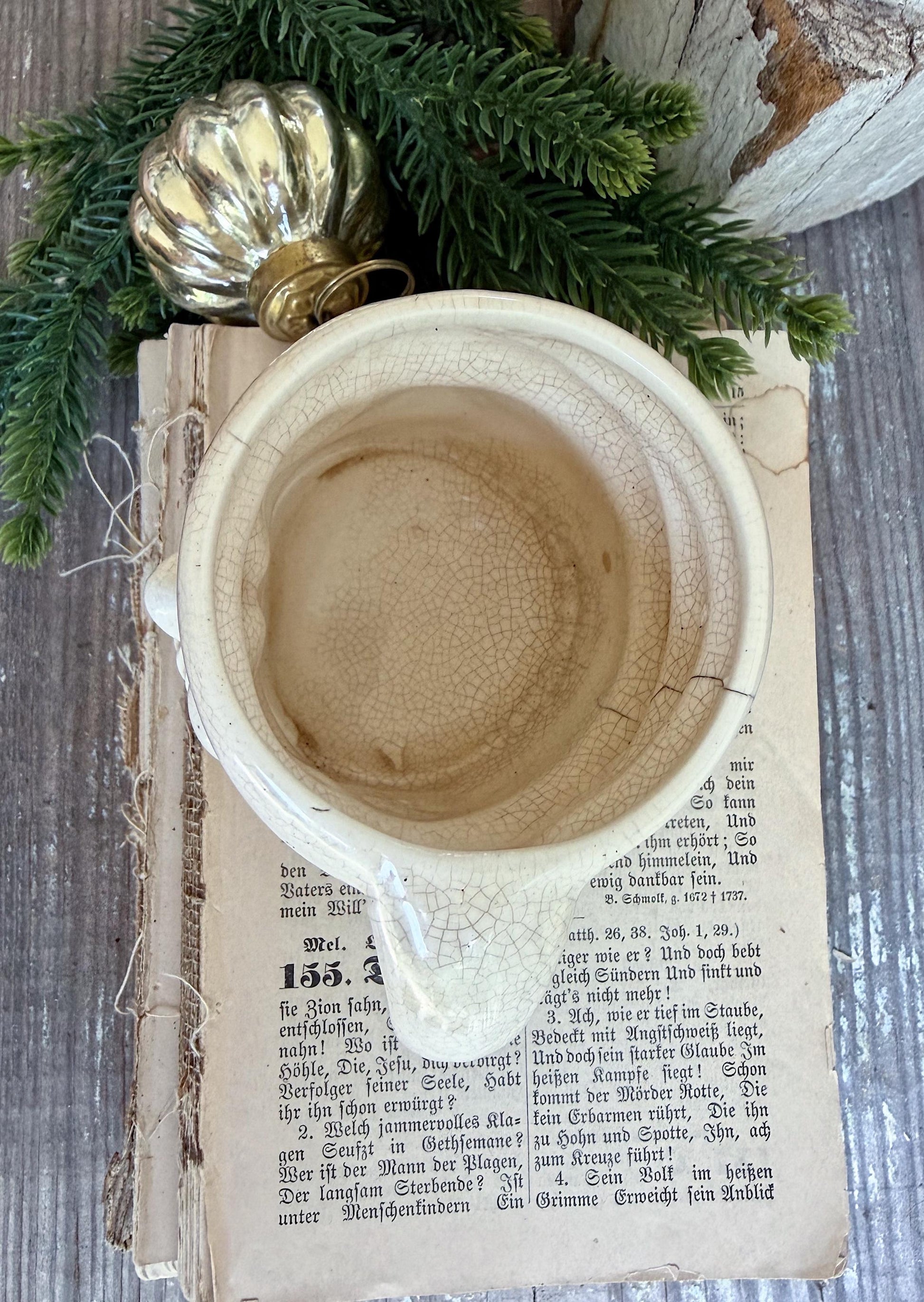 Vintage Ironstone Santa Claus Cup Mug FULL SIZE Creamy White Santa Farmhouse Christmas Decor RARE Japan Crazing Grungy Crazed