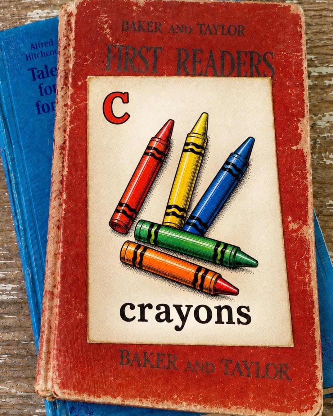 CRAYONS School Flash Card Vintage Illustration Classroom Schoolhouse Decor