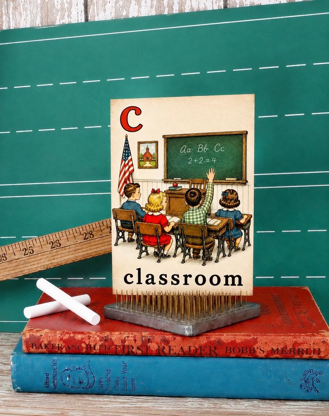 CLASSROOM School Flash Card Vintage Illustration Classroom Schoolhouse Decor