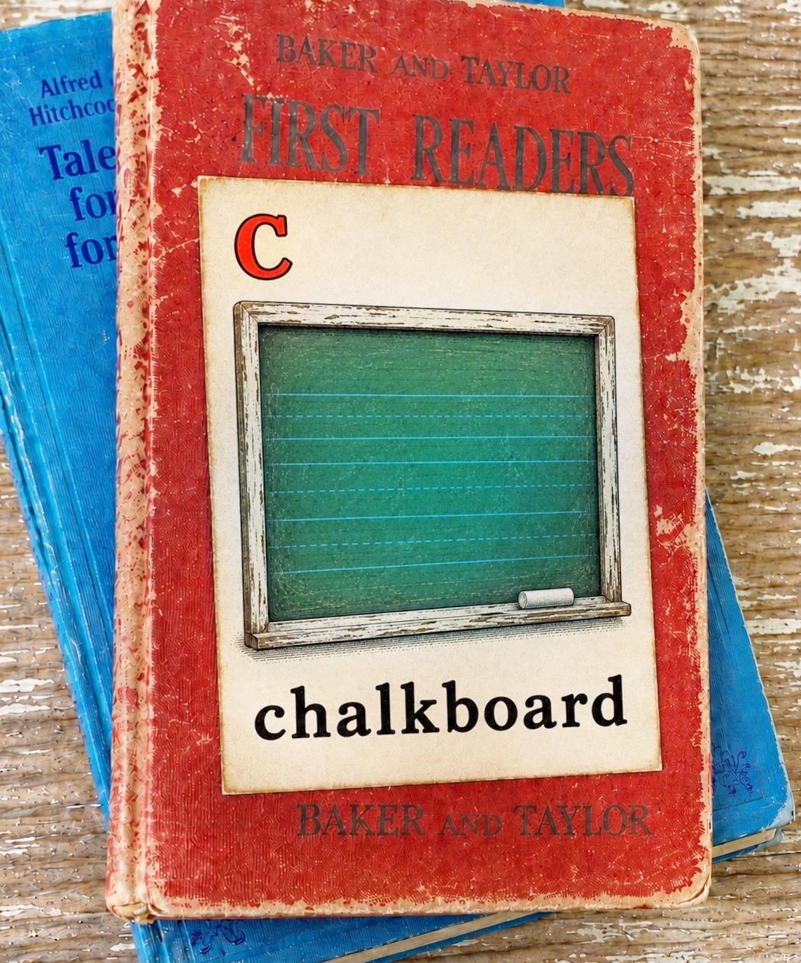 CHALKBOARD School Flash Card Vintage Illustration Classroom Schoolhouse Decor