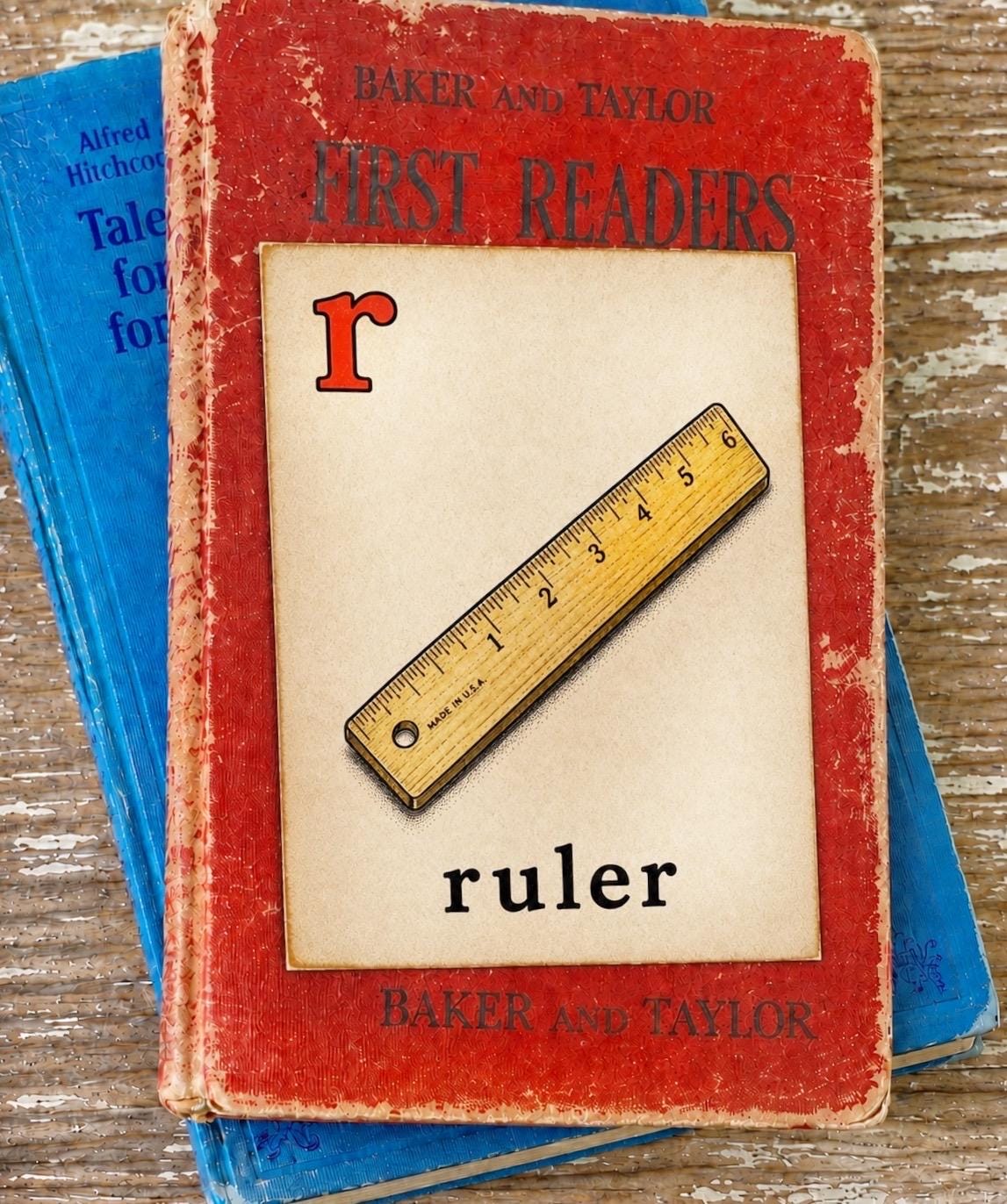 RULER School Flash Card Vintage Illustration Classroom Schoolhouse Decor