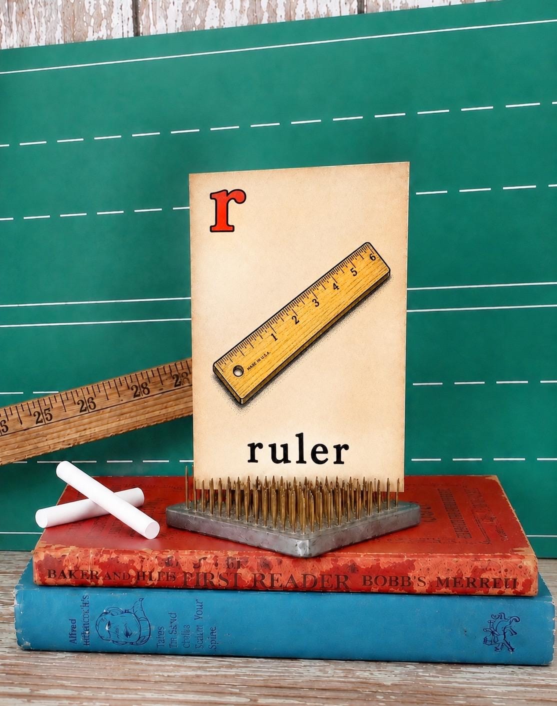 RULER School Flash Card Vintage Illustration Classroom Schoolhouse Decor