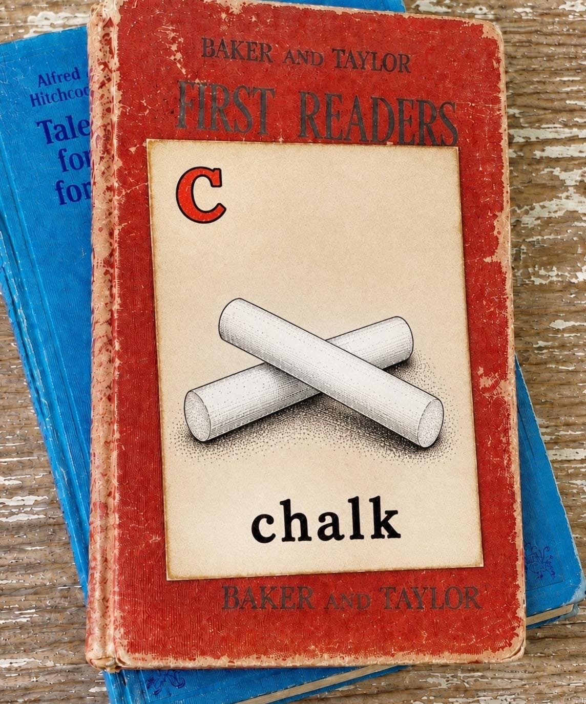 CHALK School Flash Card Vintage Illustration Classroom Schoolhouse Decor