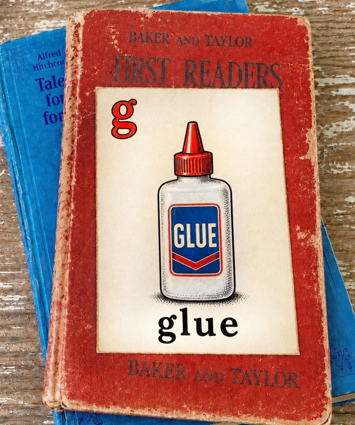 GLUE School Flash Card Vintage Illustration Classroom Schoolhouse Decor