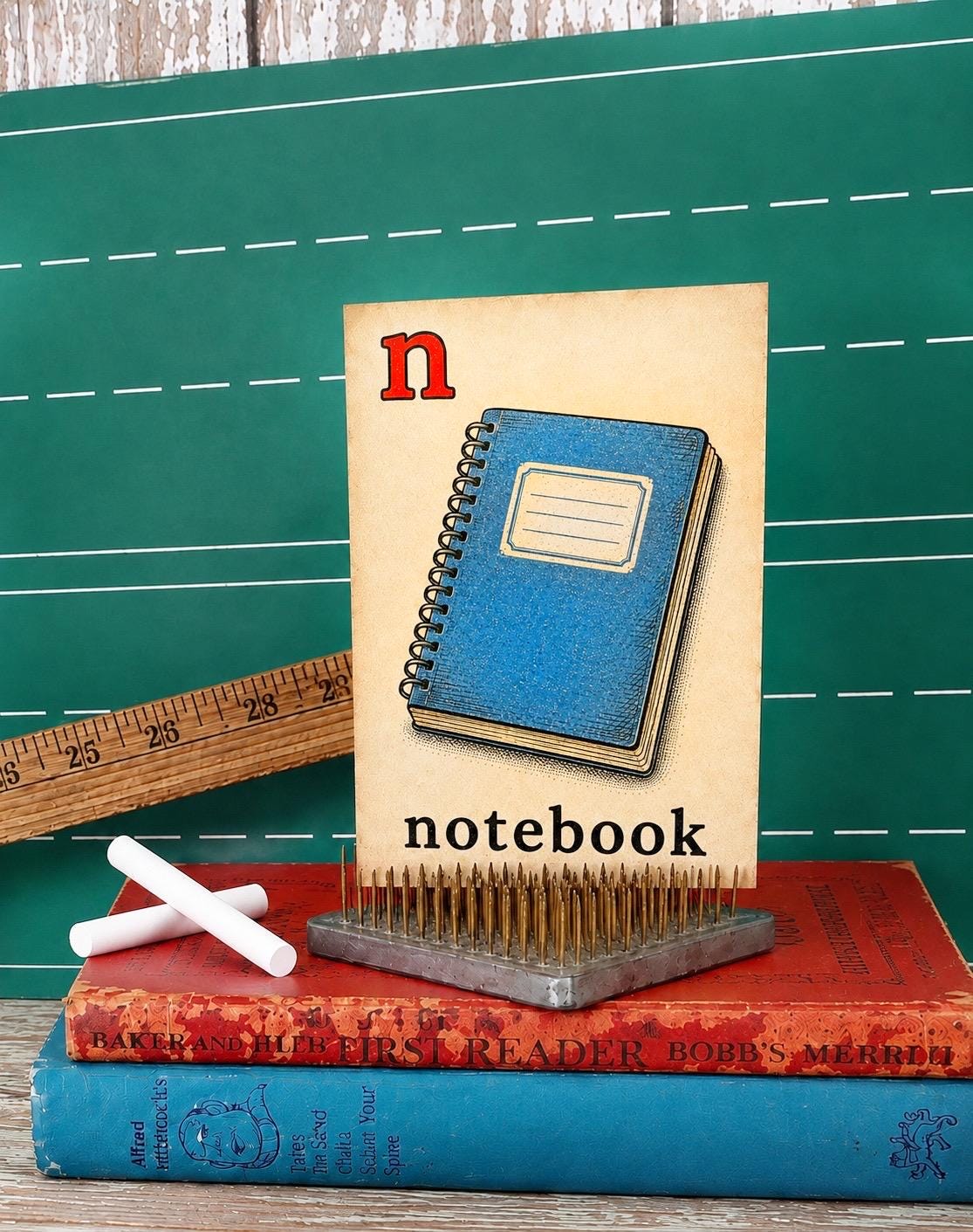 NOTEBOOK School Flash Card Vintage Illustration Classroom Schoolhouse Decor