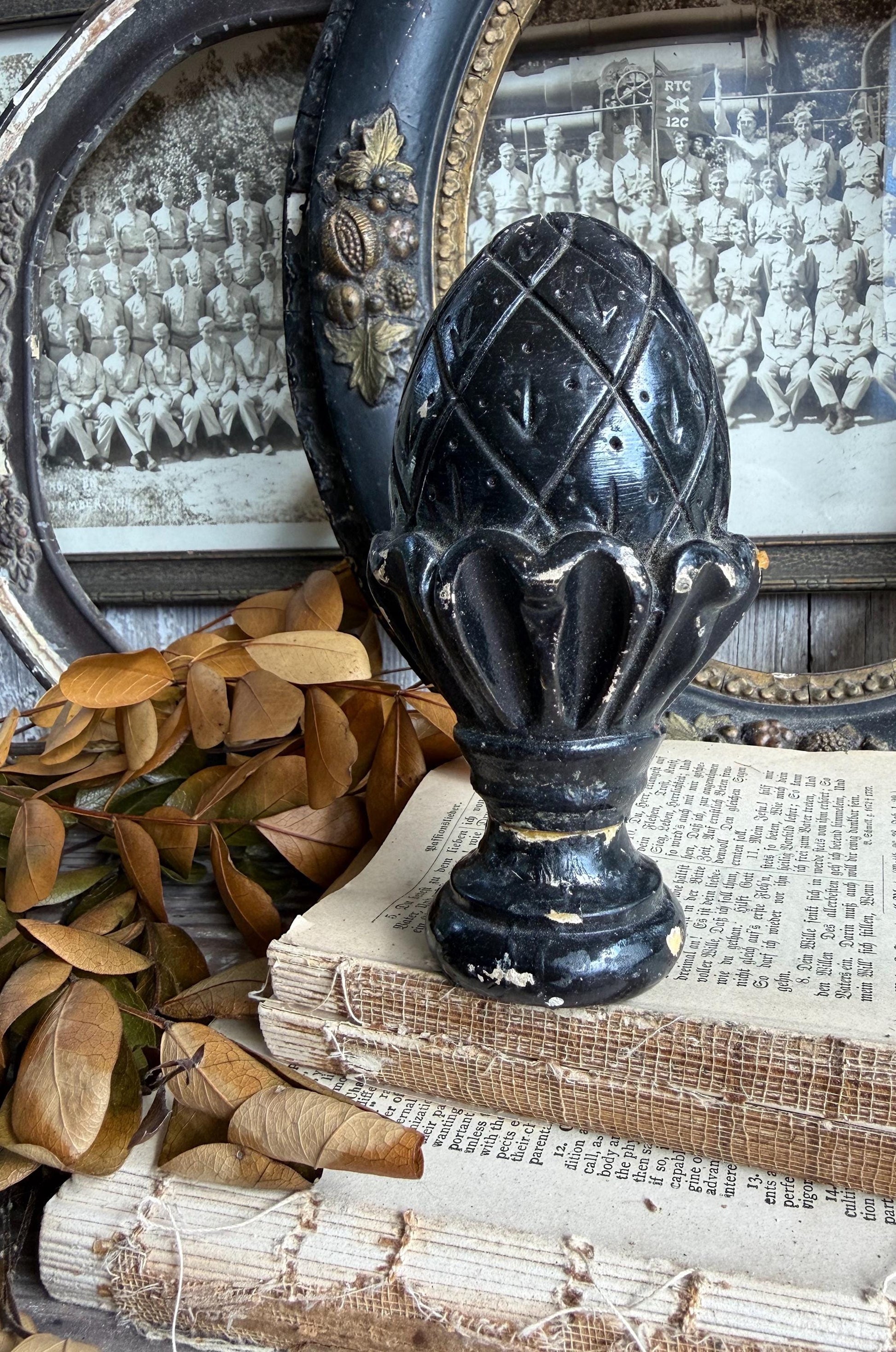 Vintage Chippy White Wood Finial Post Rod Cap