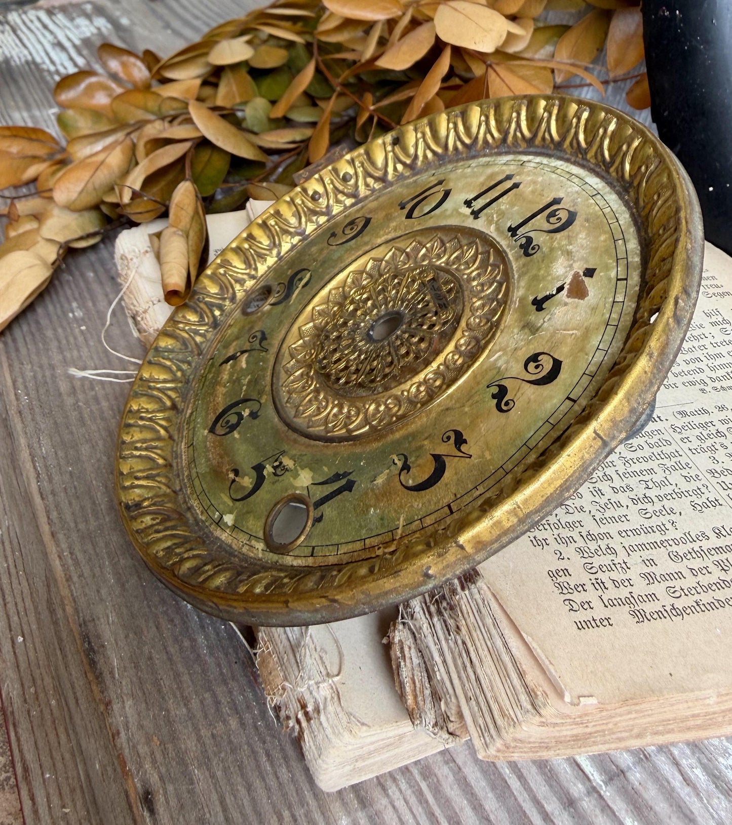 Antique Metal Clock Face Dial Farmhouse Decor Industrial Salvage Brass