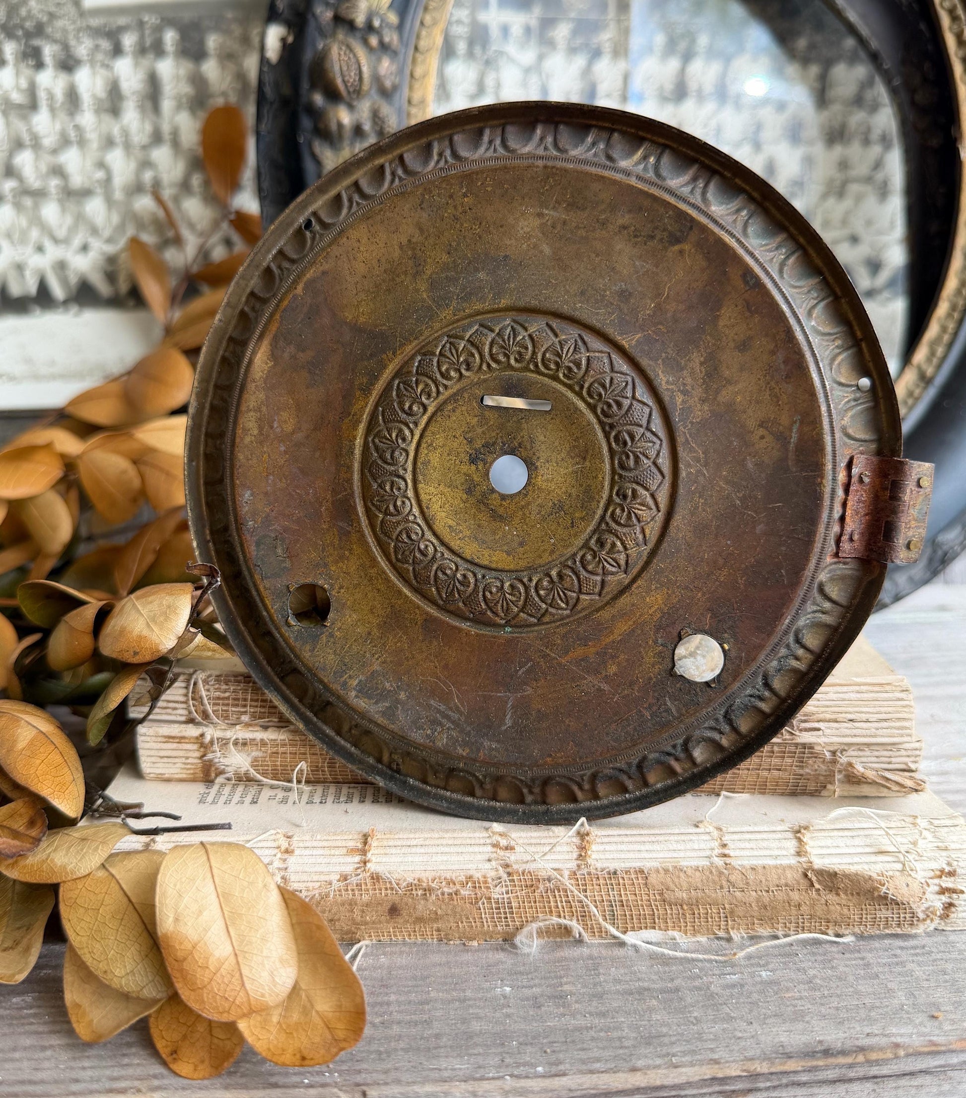 Antique Metal Clock Face Dial Farmhouse Decor Industrial Salvage Brass