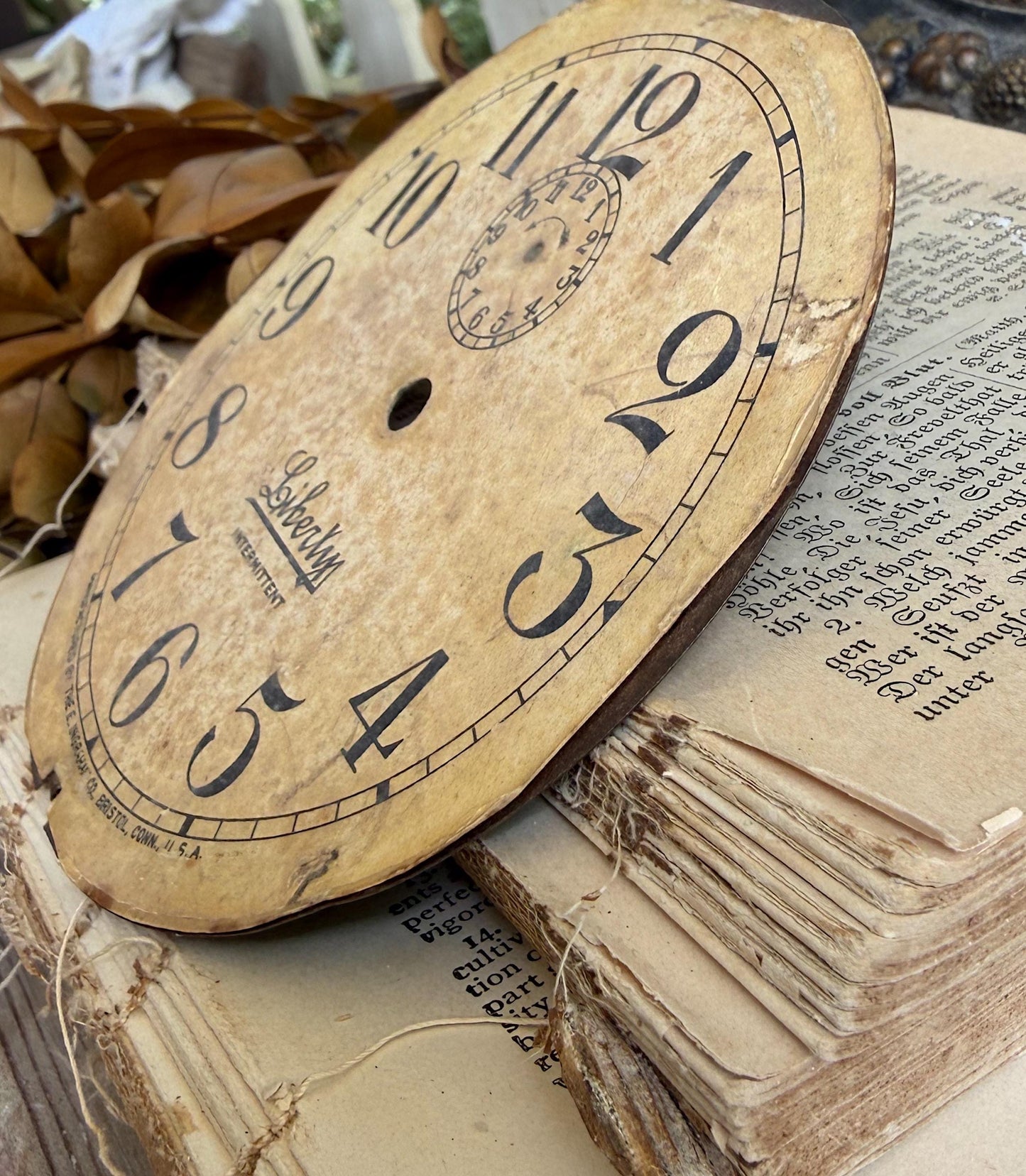 Antique LIBERLYN Clock Dial Farmhouse Decor Industrial Salvage Metal Paper