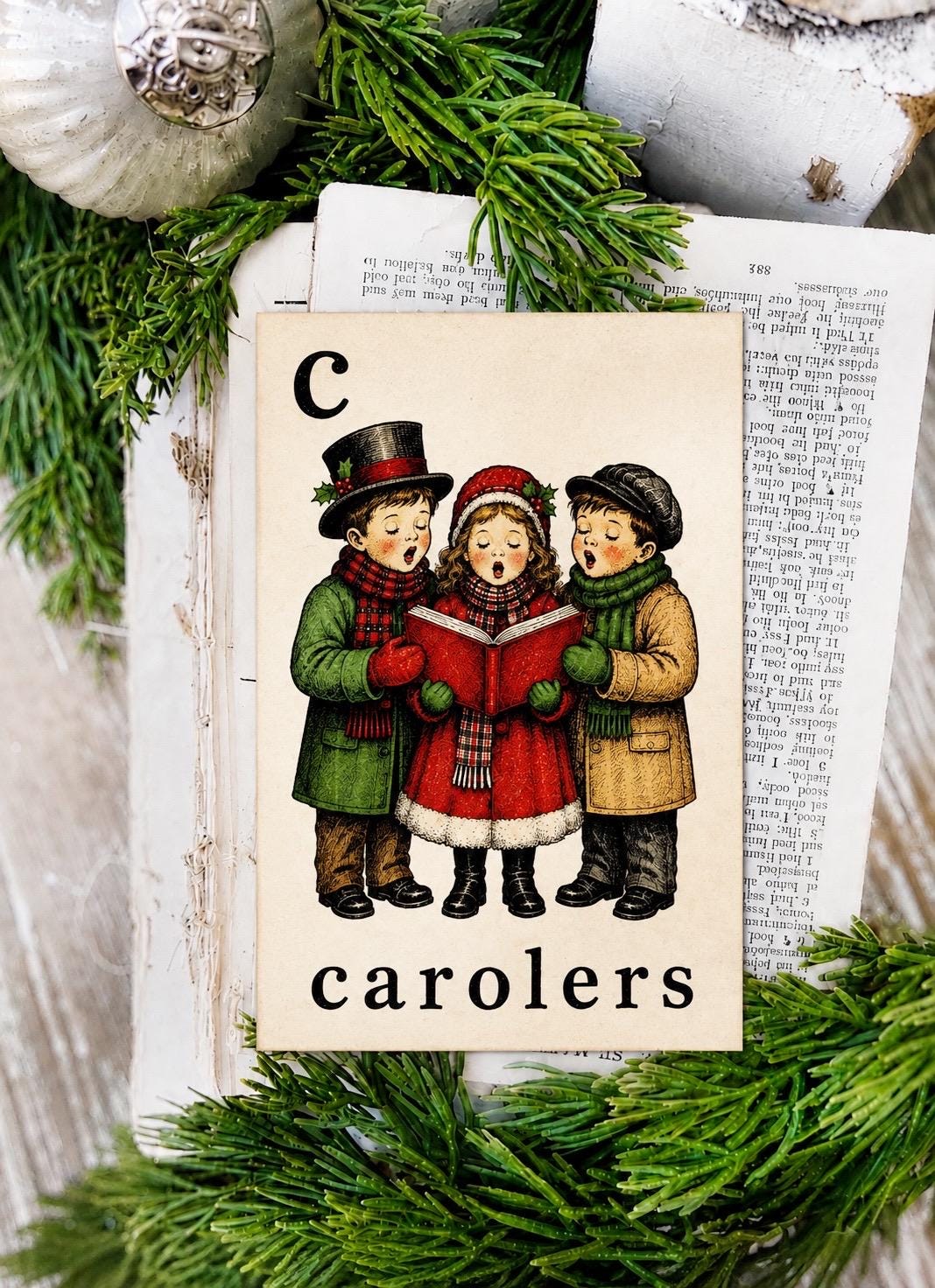 CAROLERS Flash Card Vintage Christmas Farmhouse Decor Party