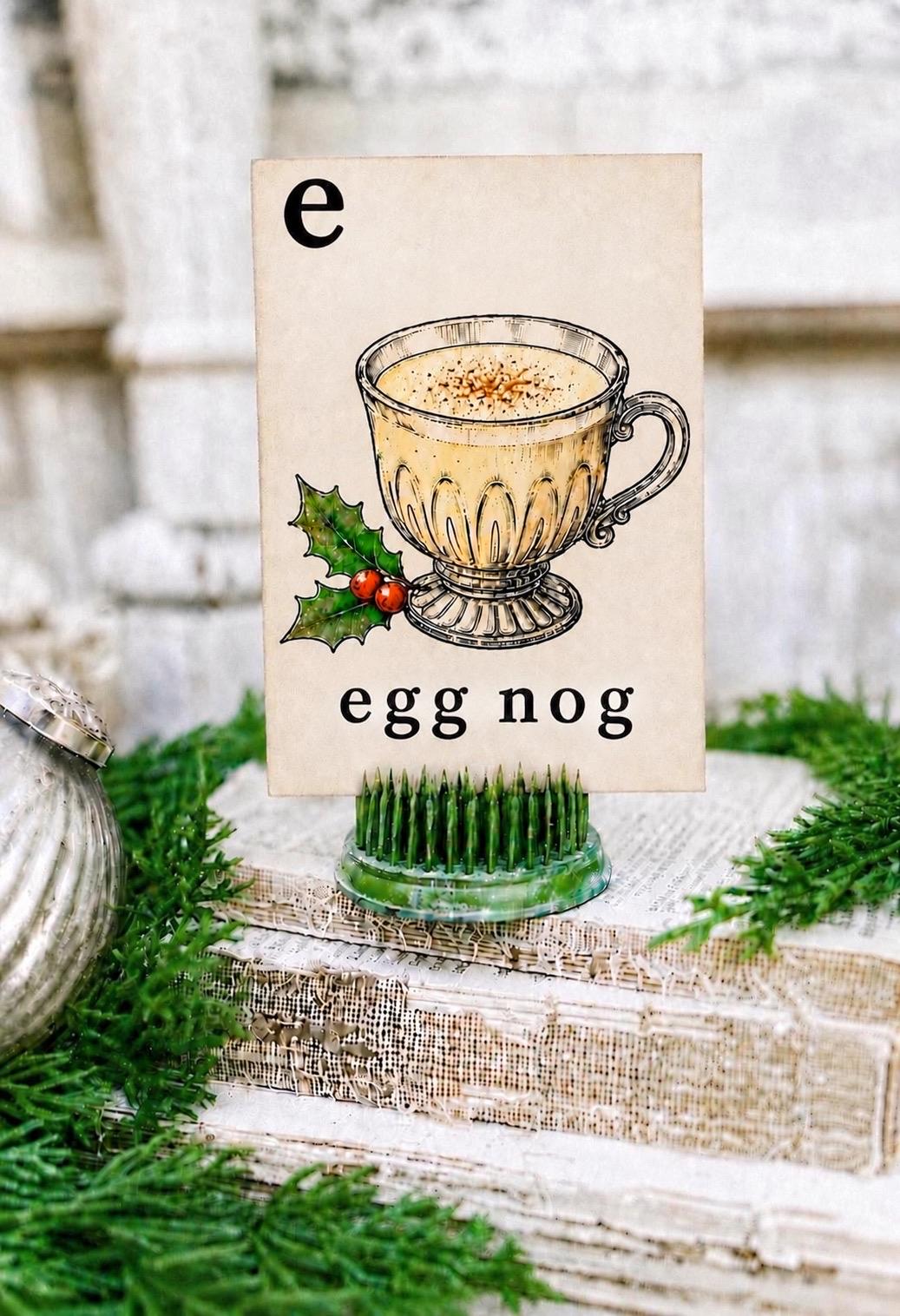 EGG NOG Flash Card Vintage Christmas Farmhouse Decor Party