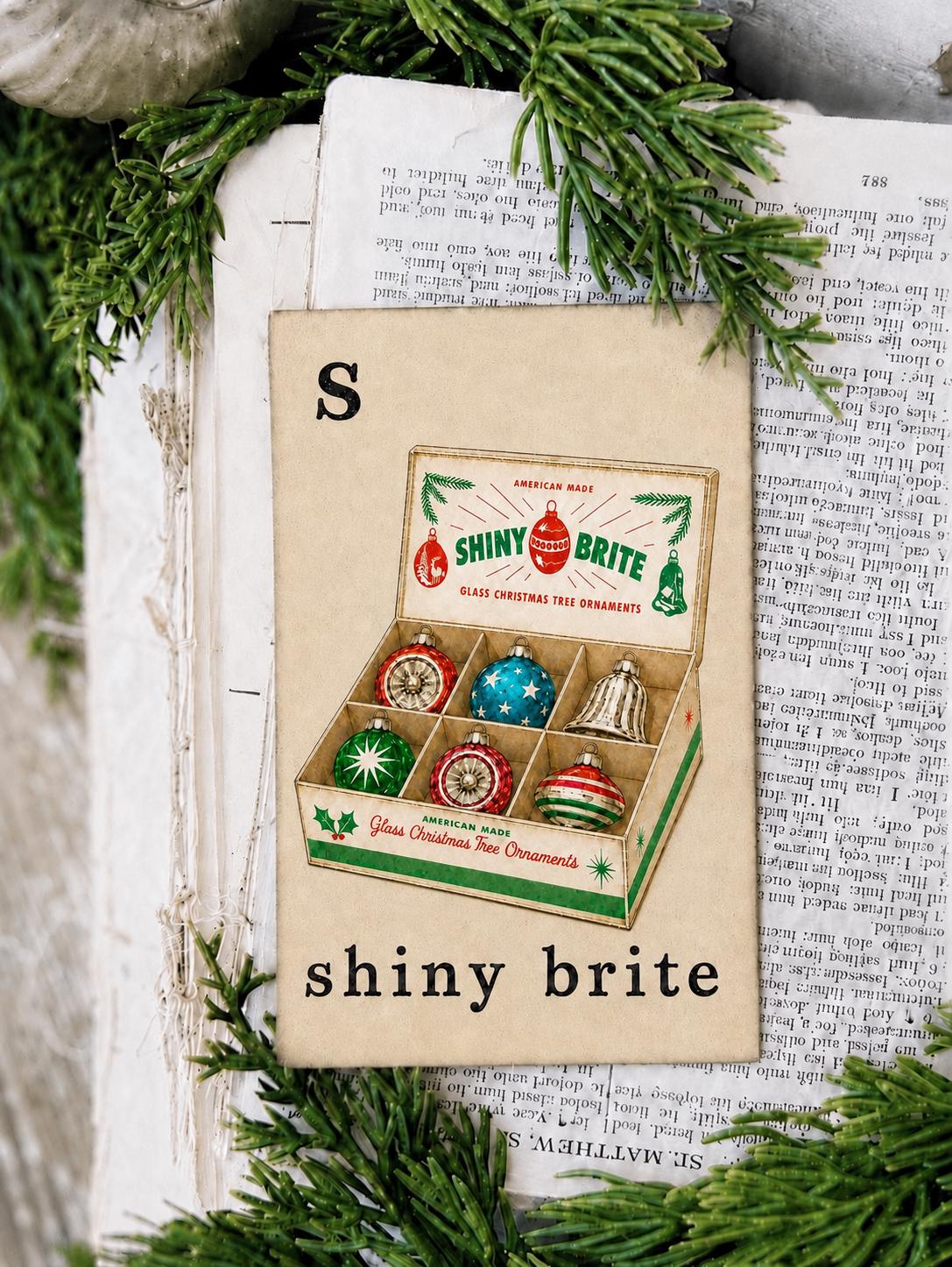 SHINY BRITE Flash Card Vintage Ornament Christmas Farmhouse Decor Party