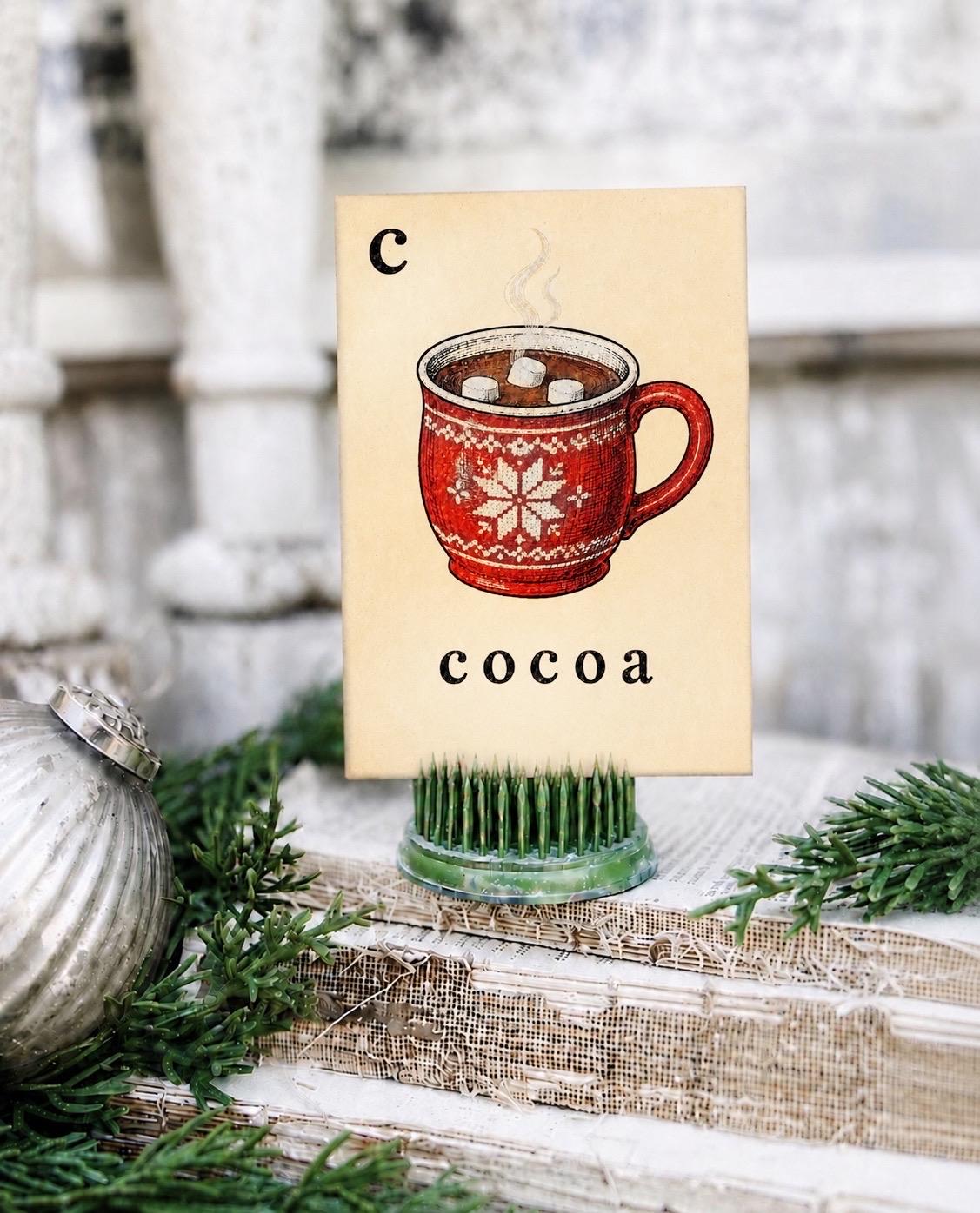 COCOA Flash Card Vintage Winter Christmas Farmhouse Decor Party