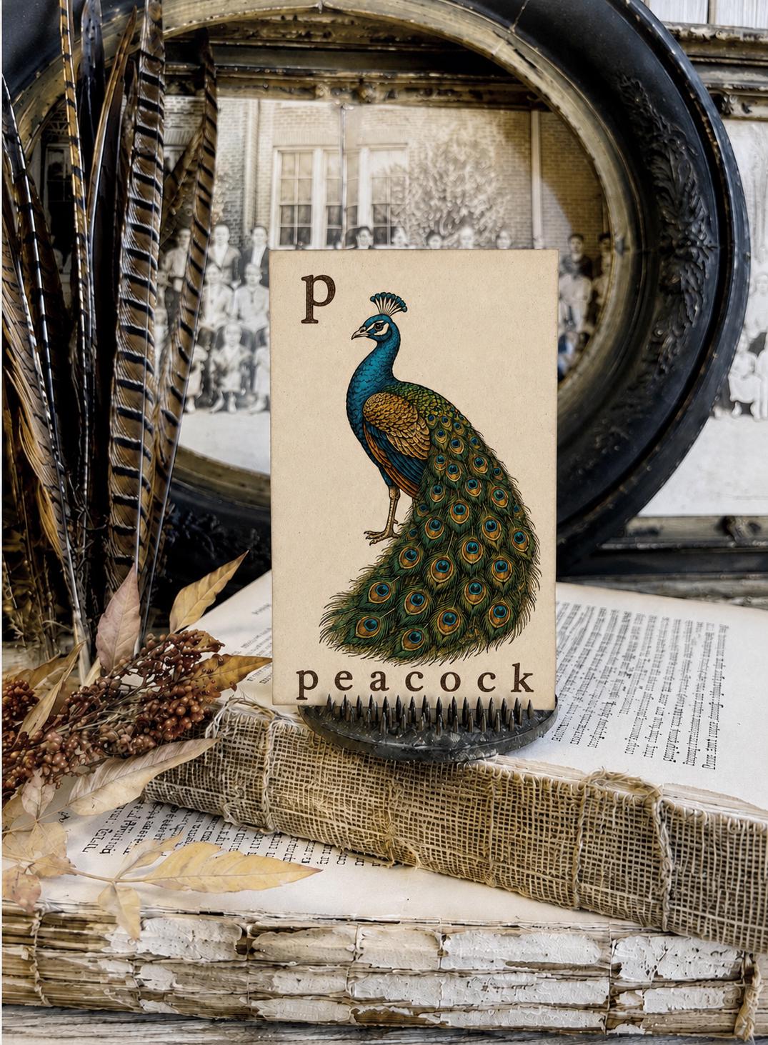 PEACOCK Flash Card Vintage Farmhouse Fall Thanksgiving Autumn Decor Party
