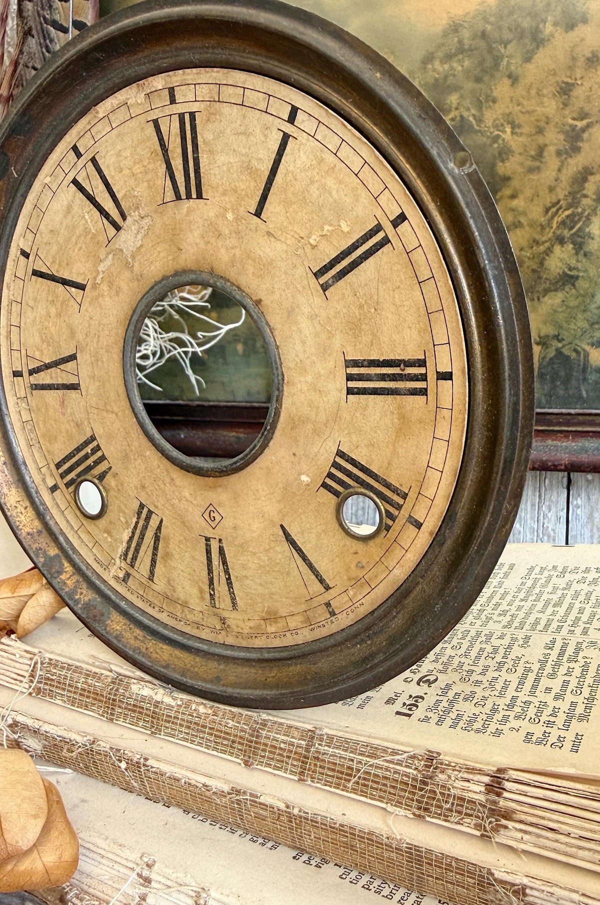 Antique Metal Clock Face Dial GILBERT Farmhouse Decor Industrial Salvage Fixer Upper Decor