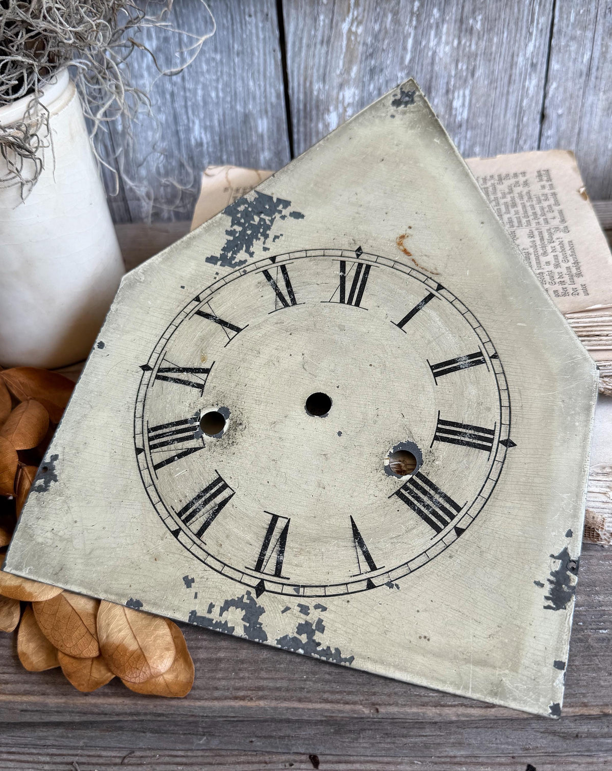 Antique Clock Face Steeple Farmhouse Decor Industrial Salvage Vintage Metal Clock Dial Painted Chippy